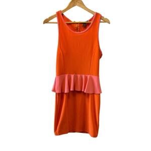TEEN VOGUE Orange and Pink Peplum Mid Length Dress Size L